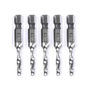szgate 5PCS Combination Drill Tap Bit Set Screw Tapping Hex Shank HSS MetricImperial Plug Drill Bits Hand Tools 14-20NC