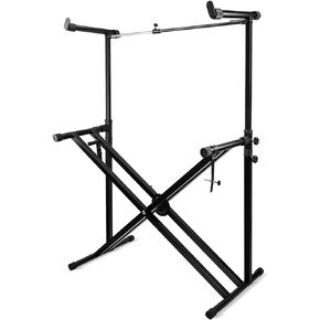 2 Tier Keyboard Stand, Double Keyboard Stand for Electronic Piano, Synth, DJ Controller Stand, Double Layer X-shaped Keyboard Stand Adjustable Height Width