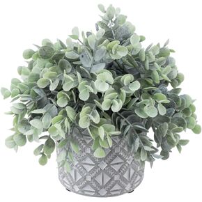 نبات خشب البقس الاصطناعي بوعاء من MyGift، نباتات خضراء صناعية بنمط هندسي حديث منقوش، وعاء زارع خرساني