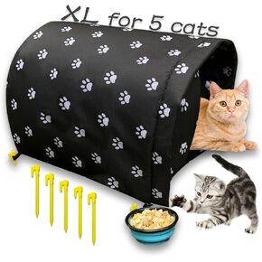Size L Cats Shelter Big for 3 Adult Cats Outdoor Feral Cat House for Winter, Waterproof and Warm Cat House Outdoor Insulated,Foldable Cotton Filled Thicken Stray Cats Dogs Tent Shelter (Blue Bowl)