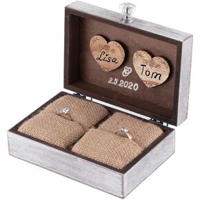 Y&K Homish Wedding Ring Box Unique and Engagement Ring Holder Boxes for Marriage Mr and MRS Decorative box (Antique White)