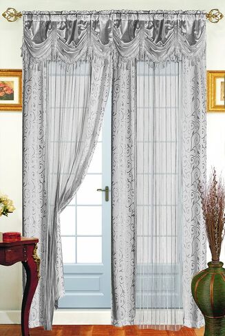 Dainty Home Tango Window Curtain with Attached Valance, 56 x 63 in + 18 in, Gold in Saudi Arabia
