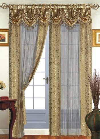 Dainty Home Tango Window Curtain with Attached Valance, 56 x 63 in + 18 in, Gold in Saudi Arabia