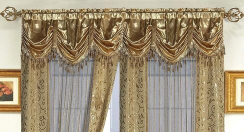 Dainty Home Tango Window Curtain with Attached Valance, 56 x 63 in + 18 in, Gold in Saudi Arabia