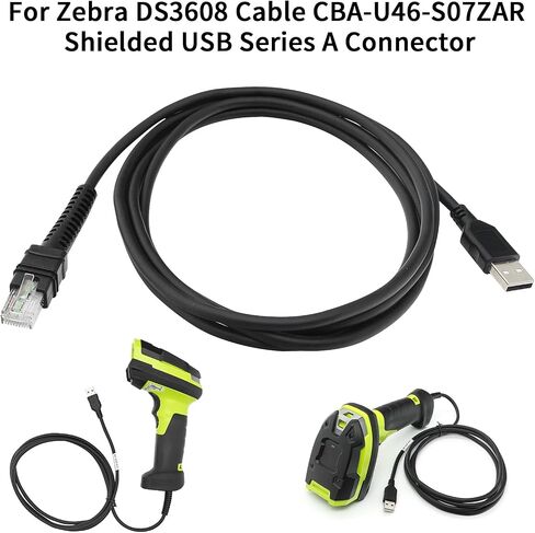 CBA-U46-S07ZAR Shielded USB Cable for Zebra Symbol DS3608 DS3678 DS8108 DS8178 LI3608 LI3678 DS3600-KD Handheld Barcode Scanner, USB-A Connector, 7ft (2 m) Straight, BC 1.2, DC 5V in Saudi Arabia