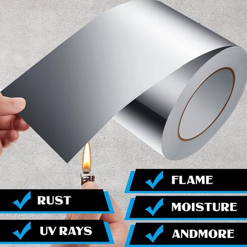 Aluminum Tape Foil Tape for Ductwork Metal Tape Insulation Metal Tape Silver Duct Tape Adhesive Aluminum for Dryer Vent Hose, Pipe, HVAC Duct Seal Repair (4" x 109 yds) in Saudi Arabia