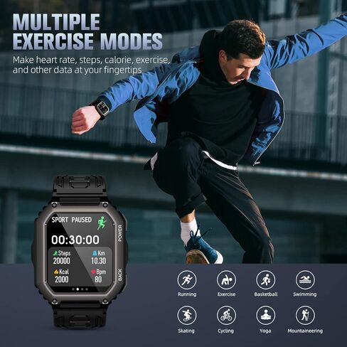 ساعات ذكية للرجال مع مكالمات بلوتوث (الرد/الاتصال الهاتفي) تكتيكية رياضية خارجية 100+ ساعة ذكية لأجهزة Android وiPhone 5ATM مقاومة للماء مع شاشة كبيرة 1.8 بوصة لتتبع اللياقة البدنية in Saudi Arabia