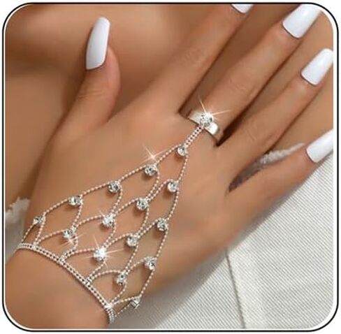 FUTIMELY حجر الراين خاتم سوار الفضة كريستال سلسلة اليد البنصر سوار طويل شرابة سلسلة سوار الزفاف حزب الرقص مأدبة اللباس حفلة موسيقية مجوهرات اكسسوارات للنساء الفتيات في سن المراهقة in Saudi Arabia