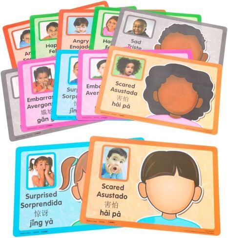 Colorations Emotions Modeling Mats, Set of 12, Thick Laminated Paper, 9" x 6", Real-Life Photo of a Child expressing an Emotion in Saudi Arabia