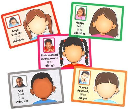 Colorations Emotions Modeling Mats, Set of 12, Thick Laminated Paper, 9" x 6", Real-Life Photo of a Child expressing an Emotion in Saudi Arabia