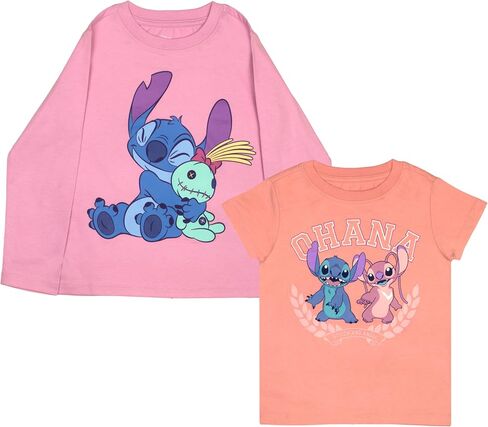 Disney Minnie Mouse Lilo and Stitch Girls 2-Piece Set, Short Sleeve T-Shirt and Long Sleeve Tee Bundle Set for Girls in Saudi Arabia