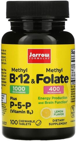 Jarrow Formulas Methyl B-12 & Methyl Folate - 100 Chewable Tablets, Lemon - Pack of 2 - Bioactive Vitamin B12 & B9 - Supports Energy Production, Brain Function & Metabolism - 200 Total Servings in Saudi Arabia
