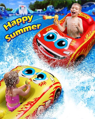 HopeRock Pool Float Kids with Water Gun، لعبة حمام السباحة للأطفال الصغار القابلة للنفخ للركوب على حمام السباحة للأولاد الذين تتراوح أعمارهم بين 3-8 سنوات، من أجل متعة الصيف للأطفال، ألعاب ركوب حمام السباحة (أحمر) in Kuwait