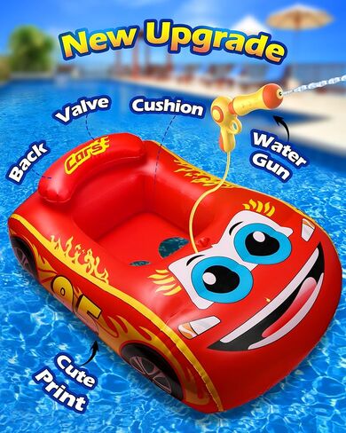 HopeRock Pool Float Kids with Water Gun، لعبة حمام السباحة للأطفال الصغار القابلة للنفخ للركوب على حمام السباحة للأولاد الذين تتراوح أعمارهم بين 3-8 سنوات، من أجل متعة الصيف للأطفال، ألعاب ركوب حمام السباحة (أحمر) in Kuwait