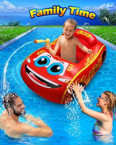 HopeRock Pool Float Kids with Water Gun، لعبة حمام السباحة للأطفال الصغار القابلة للنفخ للركوب على حمام السباحة للأولاد الذين تتراوح أعمارهم بين 3-8 سنوات، من أجل متعة الصيف للأطفال، ألعاب ركوب حمام السباحة (أحمر) in Kuwait