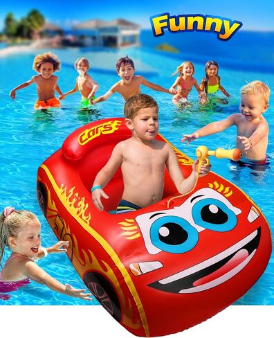 HopeRock Pool Float Kids with Water Gun، لعبة حمام السباحة للأطفال الصغار القابلة للنفخ للركوب على حمام السباحة للأولاد الذين تتراوح أعمارهم بين 3-8 سنوات، من أجل متعة الصيف للأطفال، ألعاب ركوب حمام السباحة (أحمر) in Kuwait