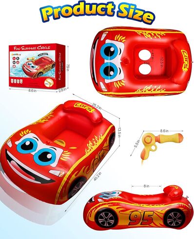 HopeRock Pool Float Kids with Water Gun، لعبة حمام السباحة للأطفال الصغار القابلة للنفخ للركوب على حمام السباحة للأولاد الذين تتراوح أعمارهم بين 3-8 سنوات، من أجل متعة الصيف للأطفال، ألعاب ركوب حمام السباحة (أحمر) in Kuwait