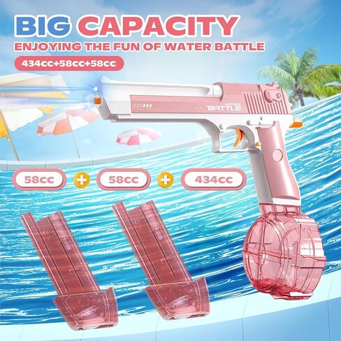 مسدس مياه كهربائي، مسدسات رش أوتوماتيكية مع أضواء يصل مداها إلى 32 قدمًا بسعة كبيرة، 434CC+2 قاذفات مياه 58CC للأطفال والأولاد والبالغين في الهواء الطلق في الصيف وحمام السباحة على الشاطئ (أزرق) in Kuwait