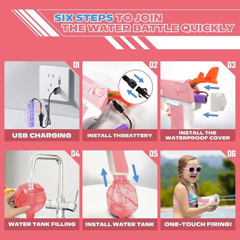 مسدس مياه كهربائي، مسدسات رش أوتوماتيكية مع أضواء يصل مداها إلى 32 قدمًا بسعة كبيرة، 434CC+2 قاذفات مياه 58CC للأطفال والأولاد والبالغين في الهواء الطلق في الصيف وحمام السباحة على الشاطئ (أزرق) in Kuwait