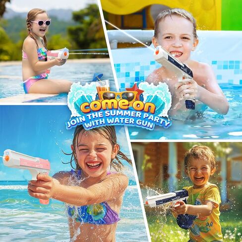 مسدس مياه كهربائي، مسدسات رش أوتوماتيكية مع أضواء يصل مداها إلى 32 قدمًا بسعة كبيرة، 434CC+2 قاذفات مياه 58CC للأطفال والأولاد والبالغين في الهواء الطلق في الصيف وحمام السباحة على الشاطئ (أزرق) in Kuwait