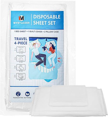 Disposable Sheets Set for Travel, Travel Bedding Set for Hotel Kingsize, with Sheet Quilt Cover and 2 Pillowcase, for Hotel/Travel/Home Vistor, Hypoallergenic Premium Non-Woven Fabric in Saudi Arabia