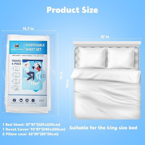 Disposable Sheets Set for Travel, Travel Bedding Set for Hotel Kingsize, with Sheet Quilt Cover and 2 Pillowcase, for Hotel/Travel/Home Vistor, Hypoallergenic Premium Non-Woven Fabric in Saudi Arabia