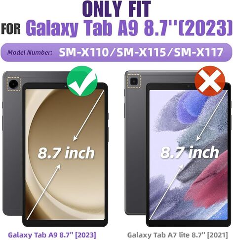 Samsung Galaxy Tab A9 Case 8.7 inch 2023( SM-X110/X115/X117)with Screen Protector Pencil Holder,Kids Shockproof Rugged Silicone Cover 360 Stand Hand Shoulder Strap for Galaxy A9 Tablet Purple in Saudi Arabia