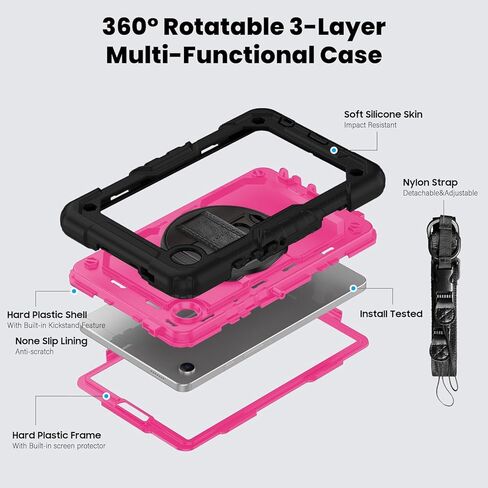 حافظة سامسونج جالاكسي تاب A9 مقاس 8.7 بوصة 2023 (SM-X110/X115/X117) مع واقي شاشة وحامل أقلام، غطاء سيليكون متين مقاوم للصدمات للأطفال 360 درجة وحزام كتف لجهاز جالاكسي A9 اللوحي أرجواني in Kuwait