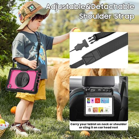 حافظة سامسونج جالاكسي تاب A9 مقاس 8.7 بوصة 2023 (SM-X110/X115/X117) مع واقي شاشة وحامل أقلام، غطاء سيليكون متين مقاوم للصدمات للأطفال 360 درجة وحزام كتف لجهاز جالاكسي A9 اللوحي أرجواني in Kuwait