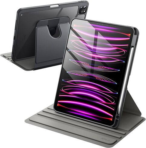 JETech Rotating Case for iPad Pro 11-Inch 2022/2021(4th/3rd gen) with Pencil Holder, 360 Degree Rotation Protective Stand Cover Clear Back, Auto Wake/Sleep (Black) in Saudi Arabia