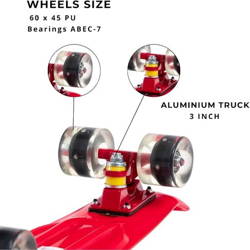 Complete 22 Inch Mini Cruiser Skateboard with PU Wheel Lights Retro Design for Kids, Youths, Beginners, and Adults in Saudi Arabia