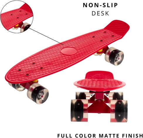 Complete 22 Inch Mini Cruiser Skateboard with PU Wheel Lights Retro Design for Kids, Youths, Beginners, and Adults in Saudi Arabia