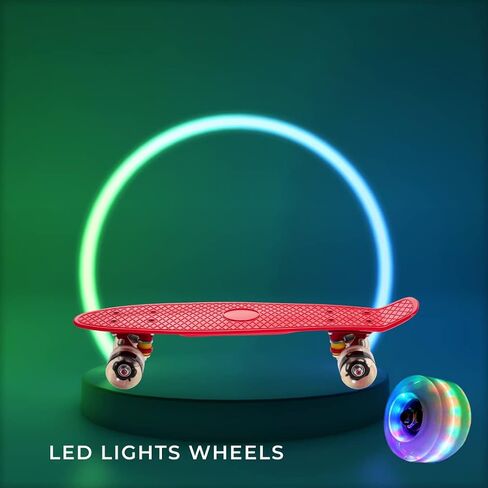 Complete 22 Inch Mini Cruiser Skateboard with PU Wheel Lights Retro Design for Kids, Youths, Beginners, and Adults in Saudi Arabia