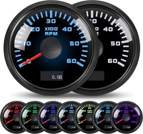 Tachometer 8000 RPM 7 Color Tachometer Gauge 2-1/16" 52mm RPM Meter Waterproof for AUTO Boat Marine（White） in Saudi Arabia