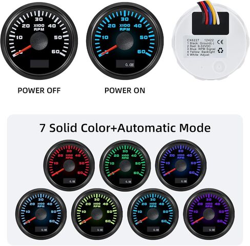 Tachometer 8000 RPM 7 Color Tachometer Gauge 2-1/16" 52mm RPM Meter Waterproof for AUTO Boat Marine（White） in Saudi Arabia