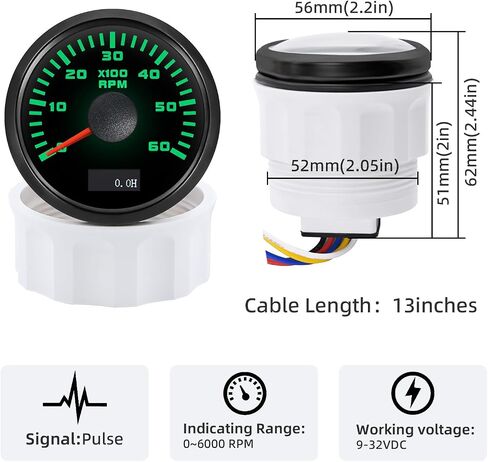 Tachometer 8000 RPM 7 Color Tachometer Gauge 2-1/16" 52mm RPM Meter Waterproof for AUTO Boat Marine（White） in Saudi Arabia