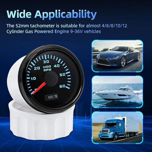 Tachometer 8000 RPM 7 Color Tachometer Gauge 2-1/16" 52mm RPM Meter Waterproof for AUTO Boat Marine（White） in Saudi Arabia