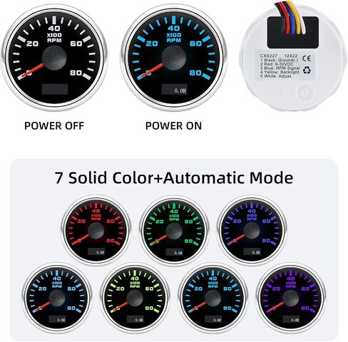 Tachometer 8000 RPM 7 Color Tachometer Gauge 2-1/16" 52mm RPM Meter Waterproof for AUTO Boat Marine（White） in Saudi Arabia