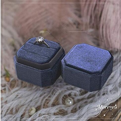 صندوق خاتم مخملي، صندوق خاتم مخملي بفتحات مزدوجة، قماش ناعم، مثالي لاقتراحات الزفاف، والخطوبة، وأعياد الميلاد، والكريسماس، والذكرى السنوية (مربع مثمن بحري)-1 in Kuwait