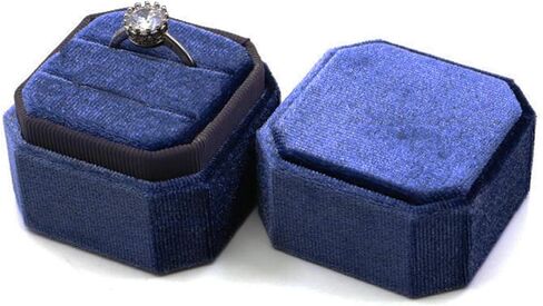 صندوق خاتم مخملي، صندوق خاتم مخملي بفتحات مزدوجة، قماش ناعم، مثالي لاقتراحات الزفاف، والخطوبة، وأعياد الميلاد، والكريسماس، والذكرى السنوية (مربع مثمن بحري)-1 in Kuwait