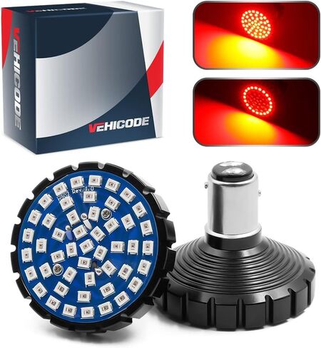 مجموعة VehiCode 1157 Harley LED Light Bulb (Halo Ring Red) - 2357 2057 7528 BAY15D بديل للدراجات النارية Harley Davidson الأمامي/الخلفي إشارة الانعطاف الوامضة الذيل مصباح إيقاف الفرامل (عبوتان) in Kuwait