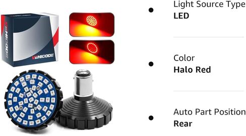 مجموعة VehiCode 1157 Harley LED Light Bulb (Halo Ring Red) - 2357 2057 7528 BAY15D بديل للدراجات النارية Harley Davidson الأمامي/الخلفي إشارة الانعطاف الوامضة الذيل مصباح إيقاف الفرامل (عبوتان) in Kuwait