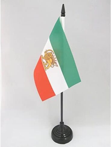 AZ FLAG Iran Old Table Flag 4'' x 6'' - Former Iranian Desk Flag 15 x 10 cm - Black Plastic Stick and Base in Saudi Arabia