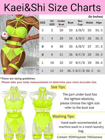 Kaei&Shi Womens Blacklight Bra And Panty Set Garter Sexy Tops,Strappy Strapless Lingerie Mesh Cheeky Sets Rave Outfit Glow In The Dark Shoot Clubbimg Boudoir Neon Green Medium in Saudi Arabia