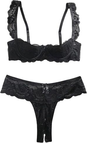 SweatyRocks Women's Lingerie Set Floral Lace Ruffle Shoulder Bra and Panty Underwear Sets in Saudi Arabia