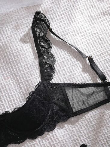 SweatyRocks Women's Lingerie Set Floral Lace Ruffle Shoulder Bra and Panty Underwear Sets in Saudi Arabia