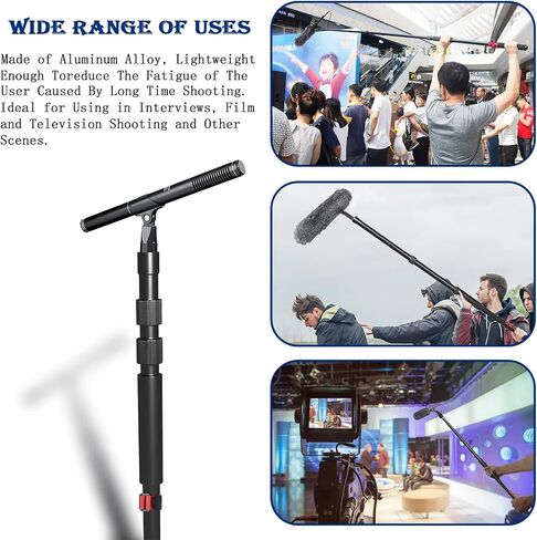 Boom Pole for Shotgun Mic, Professional Boom Mic Pole for Video Recording，3-Section Extendable Rod From 3.1ft to 8.3ft Adjustable Length with 1/4" and 3/8" to 5/8" Threads in Saudi Arabia