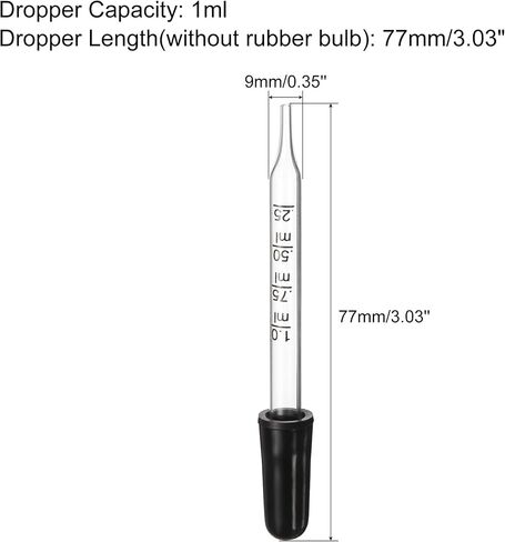 PATIKIL Eye Dropper, 2pcs 1ml Glass Straight Tip Graduated Ear Dropper with Rubber Bulbs for Transfer Liquids for Dose and Measurement, Clear in Saudi Arabia