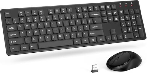 مجموعة لوحة مفاتيح وماوس لاسلكية، مستقبل USB 2.4 جيجا هرتز، لوحة مفاتيح مريحة كاملة الحجم مع ماوس هادئ 1600 نقطة في البوصة، لنظام التشغيل Windows/PC/Chrome OS - أسود in Kuwait