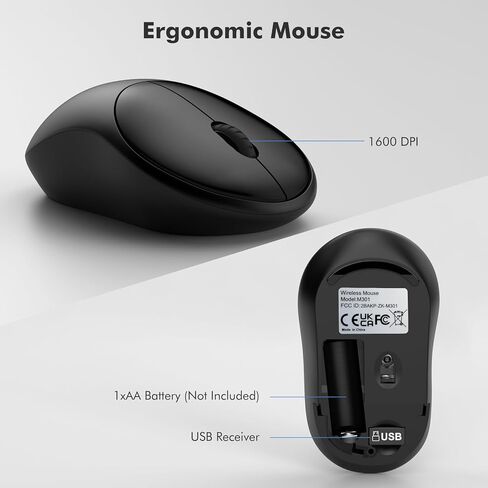 مجموعة لوحة مفاتيح وماوس لاسلكية، مستقبل USB 2.4 جيجا هرتز، لوحة مفاتيح مريحة كاملة الحجم مع ماوس هادئ 1600 نقطة في البوصة، لنظام التشغيل Windows/PC/Chrome OS - أسود in Kuwait
